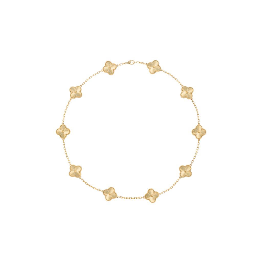 Vintage Alhambra 10 Motif 18K Full Solid Yellow Gold Necklace