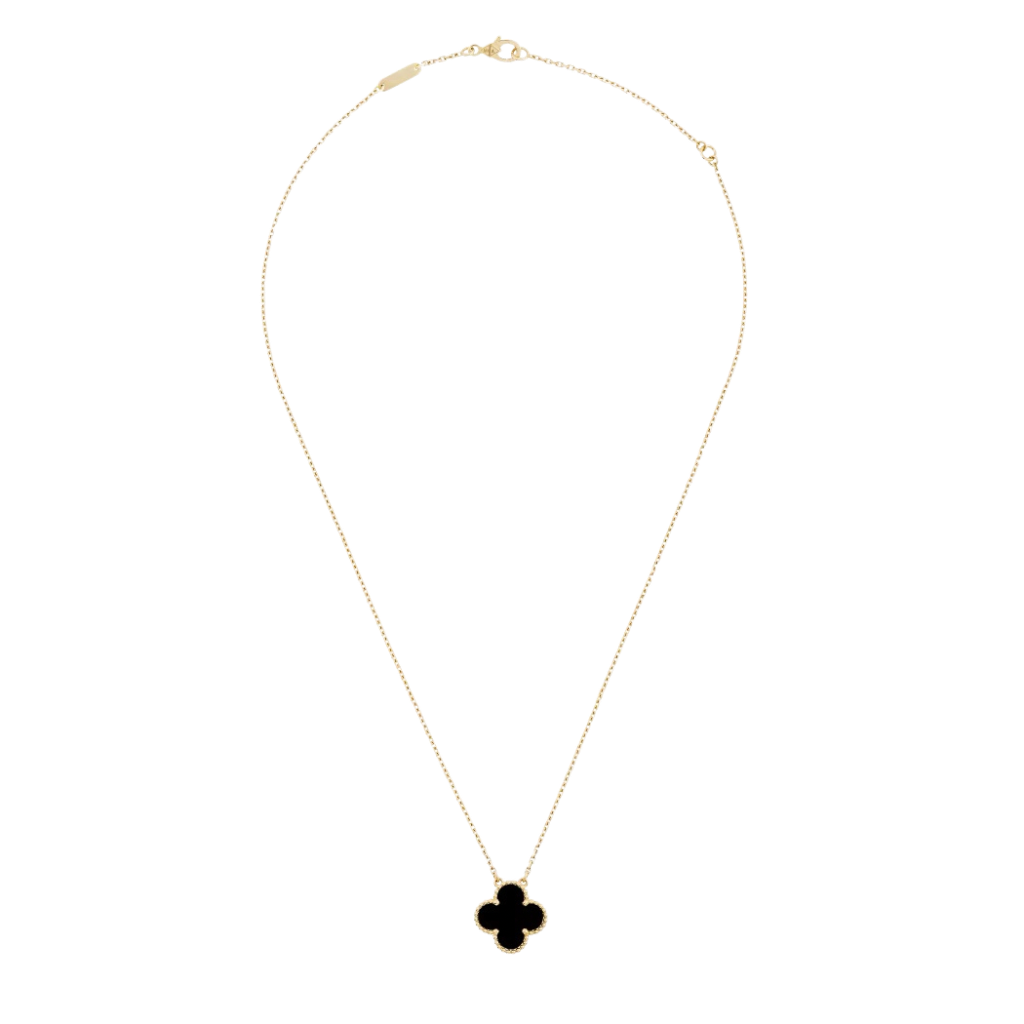 Vintage Alhambra 1 Motif 18K Yellow Gold Onyx Necklace