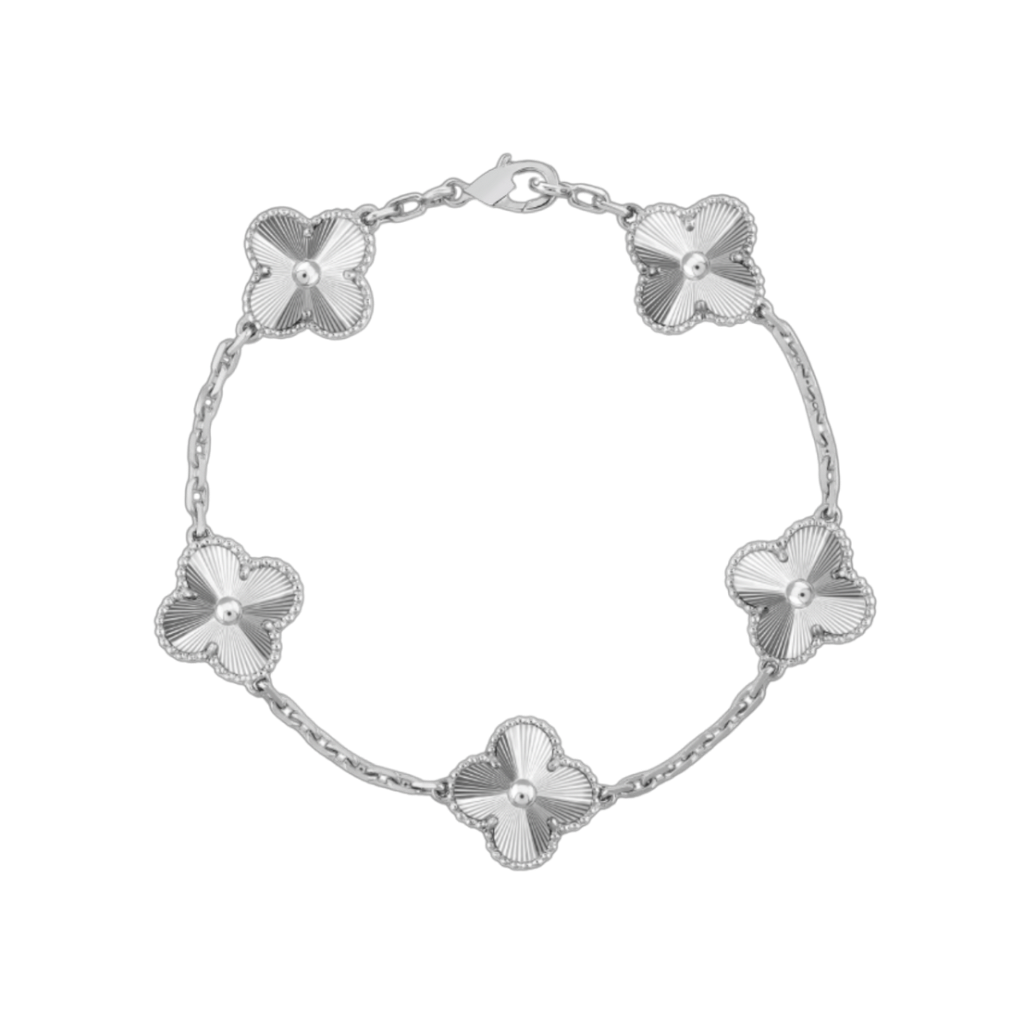 Vintage Alhambra 5 Motif 18K White Solid Gold Bracelet