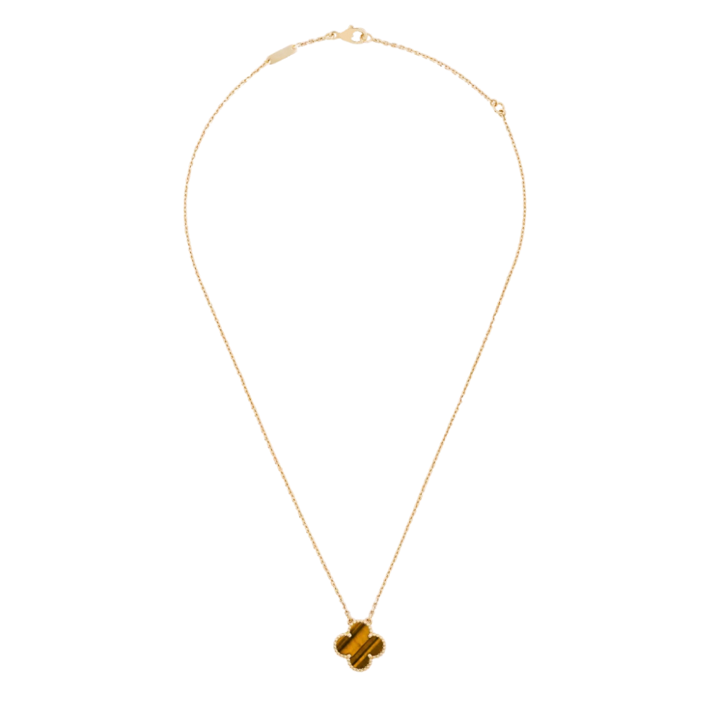 Vintage Alhambra 1 Motif 18K Yellow Gold Tiger-Eye Necklace