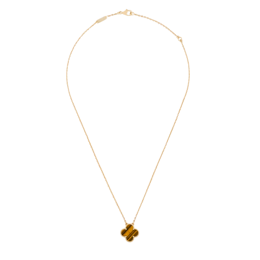 Vintage Alhambra 1 Motif 18K Yellow Gold Tiger-Eye Necklace