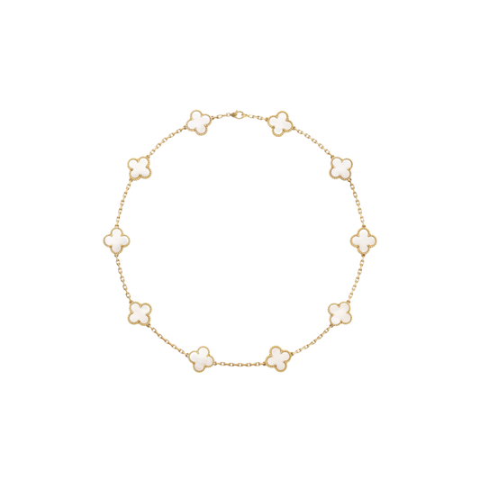 Vintage Alhambra 10 Motif 18K Yellow Gold Mother of Pearl Necklace