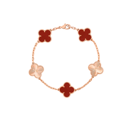Vintage Alhambra 5 Motif 18K Rose Gold Carnelian Bracelet