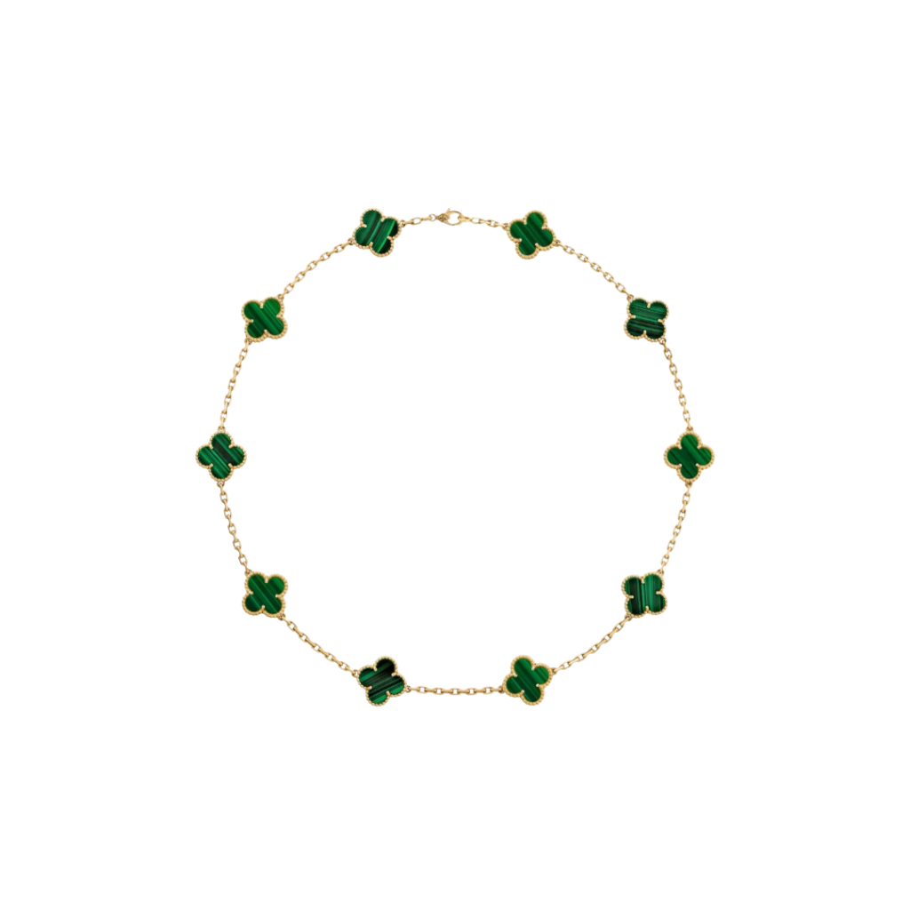 Vintage Alhambra 10 Motif 18K Yellow Gold Malachite Necklace