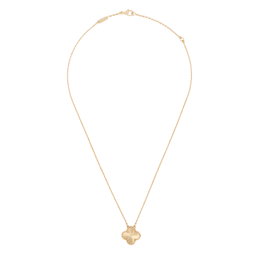 Vintage Alhambra 1 Motif 18K Solid Full Yellow Gold Necklace