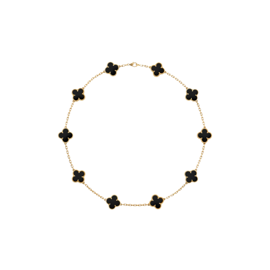 Vintage Alhambra 10 Motif 18K Yellow Gold Onyx Necklace