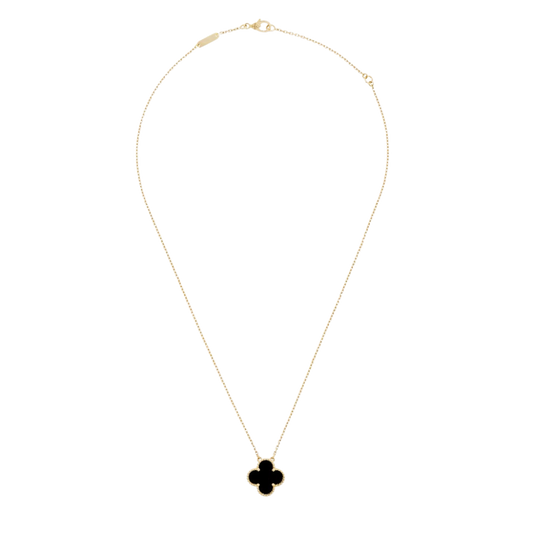 Vintage Alhambra 1 Motif 18K Yellow Gold Onyx Necklace