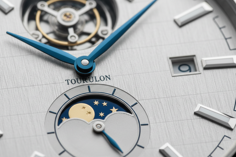 Image: macro shot of a high-end watch dial.