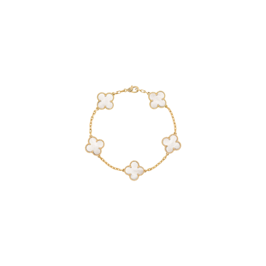 Vintage Alhambra 5 Motif 18K Yellow Gold Mother of Pearl Bracelet