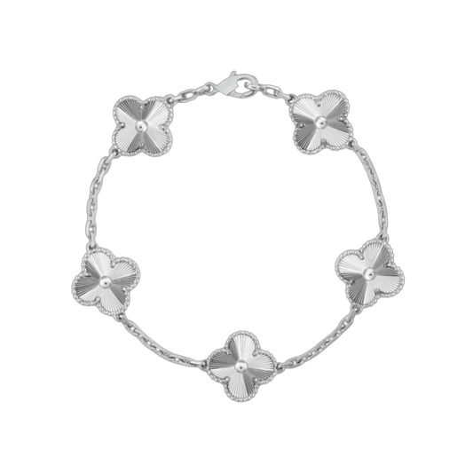 Vintage Alhambra 5 Motif 18K White Solid Gold Bracelet